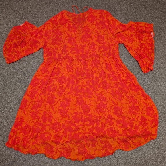 TORRID (2X) Lace Up Hi-Low Babydoll Dress Stretch Challis Floral Orange - Picture 6 of 9
